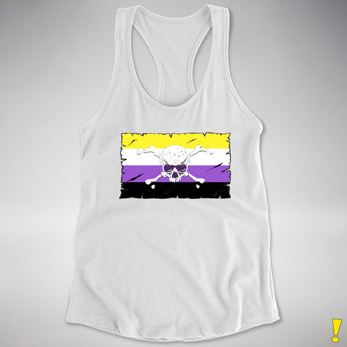 Nonbinary Pride Pirate Flag Racerback Tank - White