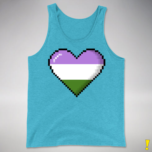 Genderqueer Pride 8-Bit Pixel Heart Premium Tank Top - Aqua Triblend