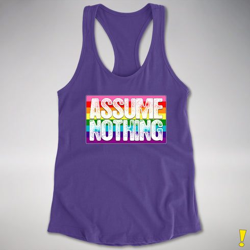 Assume Nothing Gilbert Baker Original LGBTQ Gay Pride Flag Racerback - Purple