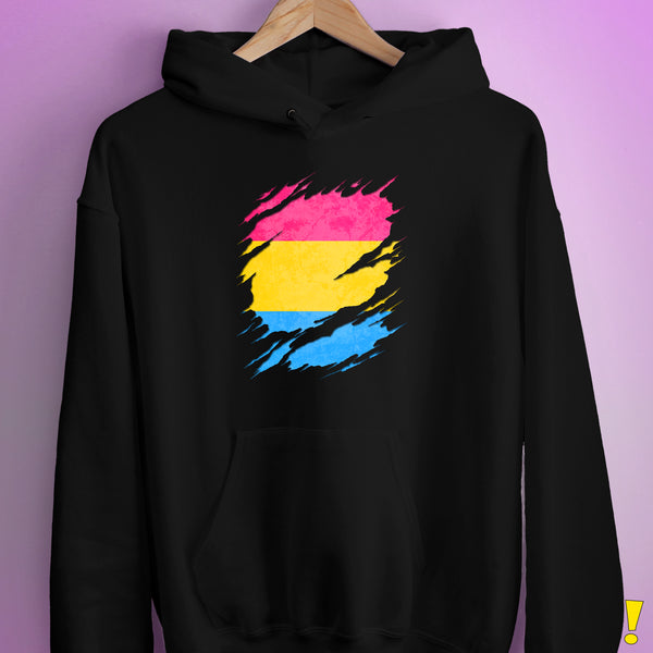 Pansexual Pride Flag Ripped Reveal Hoodie - Black