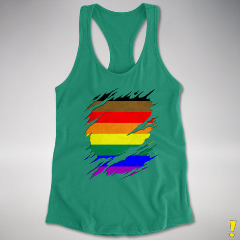 Philly LGBTQ Gay Pride Flag Ripped Reveal Racerback Tank - Kelly Green