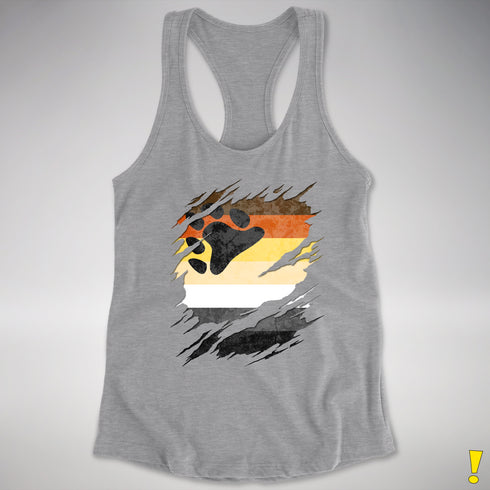 Bear Pride Flag Ripped Reveal Racerback Tank - Heather Grey