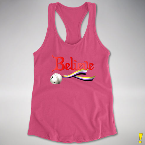 Believe Nonbinary Pride Jingle Bell Racerback Tank - Hot Pink