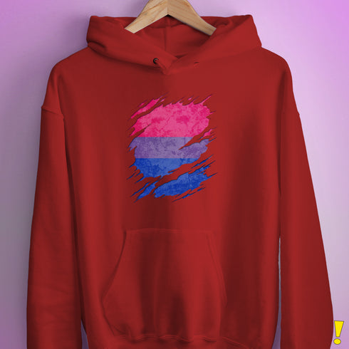 Bisexual Pride Flag Ripped Reveal Hoodie - Red