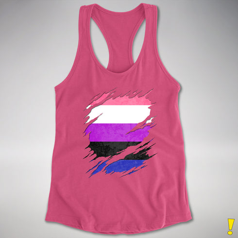 Genderfluid Pride Flag Ripped Reveal Racerback Tank - Hot Pink