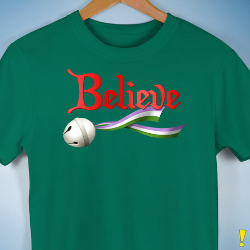 Believe Genderqueer Pride Jingle Bell Premium Unisex T-Shirt - Kelly Green