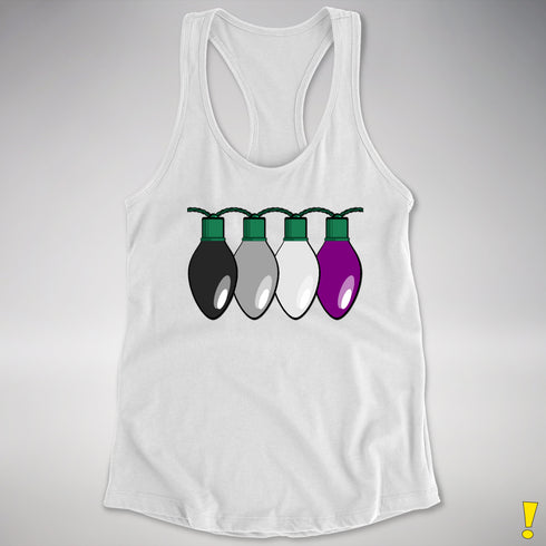 Asexual Pride Christmas Lights Racerback Tank - White
