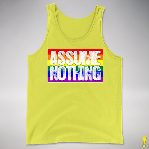 Assume Nothing LGBTQ Pride Flag Premium Tank Top - Neon Yellow