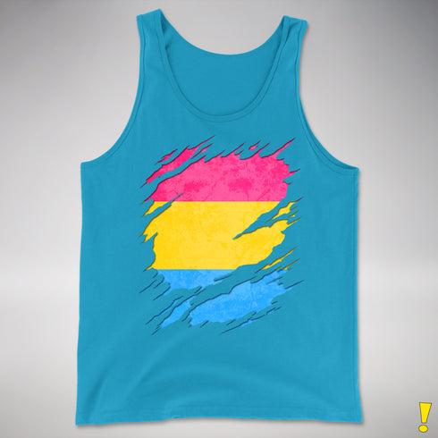 Pansexual Pride Flag Ripped Reveal Premium Tank Top - Neon Blue