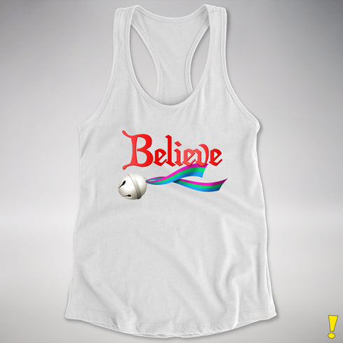 Believe Polysexual Pride Jingle Bell Racerback Tank - White