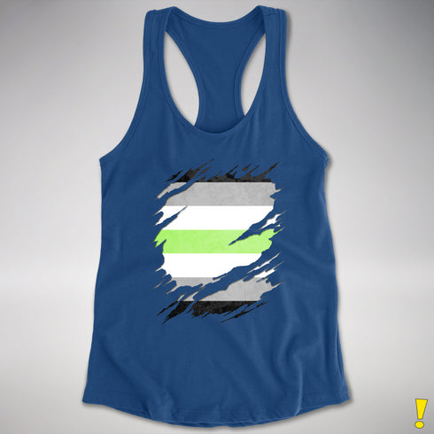 Agender Pride Flag Ripped Reveal Racerback Tank - Royal