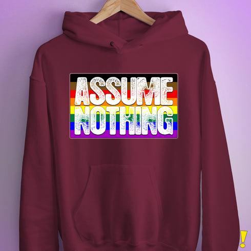 Assume Nothing Philly LGBTQ Gay Pride Flag Hoodie - Maroon