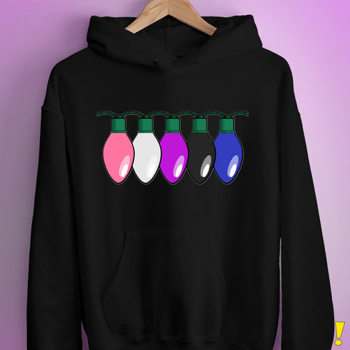 Genderfluid Pride Christmas Lights Hoodie - Black