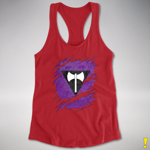 Lesbian Labrys Pride Flag Ripped Reveal Racerback Tank - Red