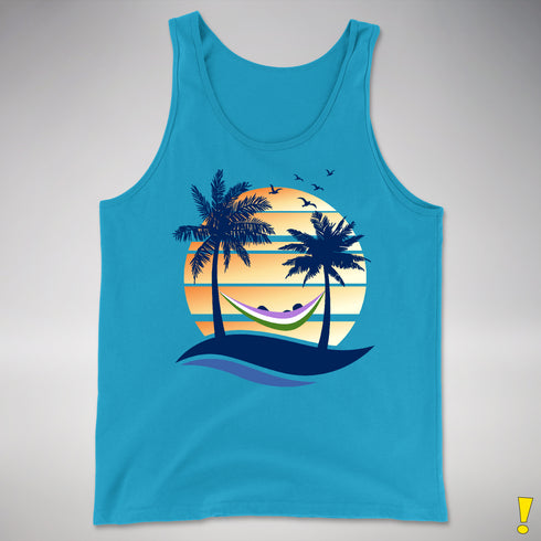Genderqueer Pride Hammock Summer Beach Sunset Premium Tank Top - Neon Blue