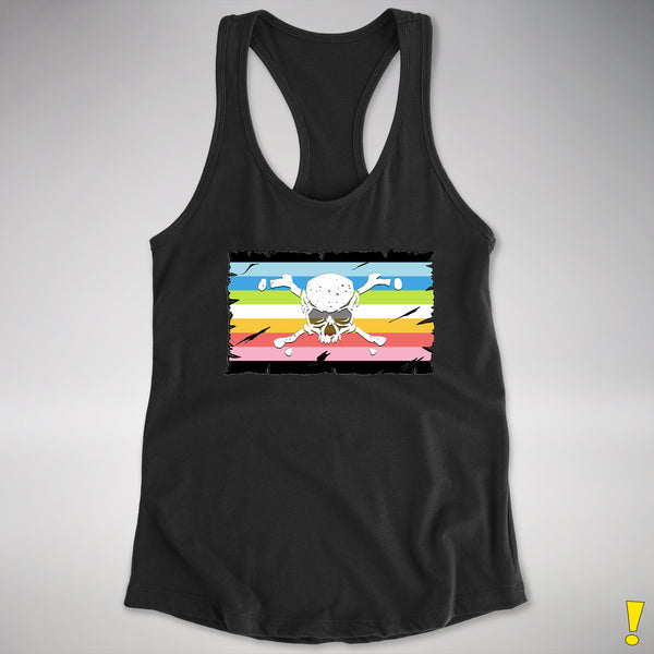 Queer Pride Pirate Flag Racerback Tank - Black