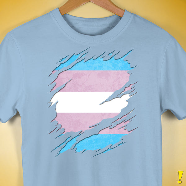 Transgender Pride Flag Ripped Reveal Premium Unisex T-Shirt - Baby Blue