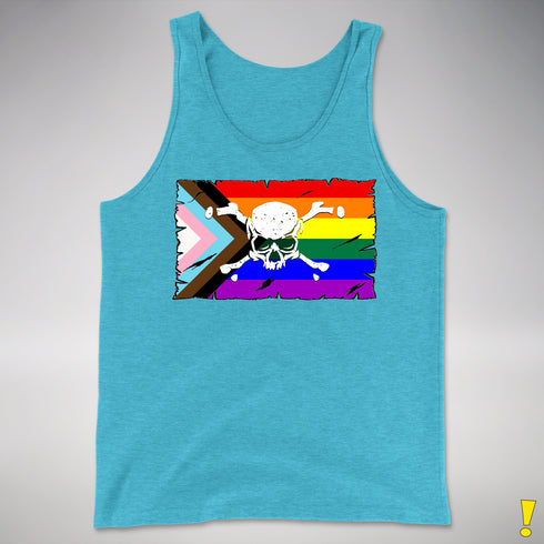LGBTQ Progress Pride Pirate Flag Premium Tank Top - Aqua Triblend