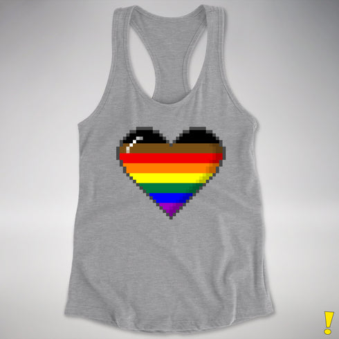 Philly LGBTQ Pride 8-Bit Pixel Heart Racerback Tank - Heather Grey
