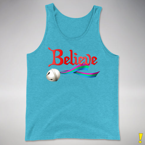 Believe Polysexual Pride Jingle Bell Premium Tank Top - Aqua Triblend