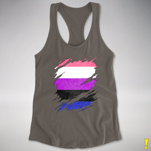 Genderfluid Pride Flag Ripped Reveal Racerback Tank - Dark Grey