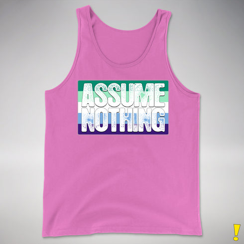 Assume Nothing Gay Male Pride Flag Premium Tank Top - Neon Pink