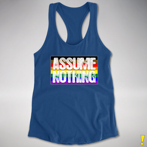 Assume Nothing Philly LGBTQ Gay Pride Flag Racerback Tank - Royal