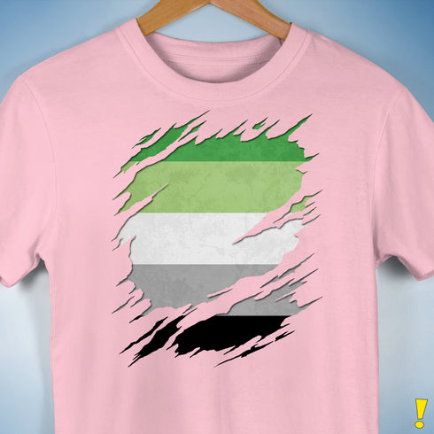 Aromantic Pride Flag Ripped Reveal Premium Unisex T-Shirt - Pink