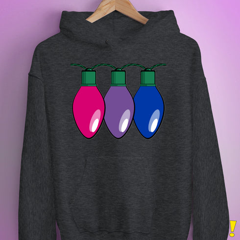 Bisexual Pride Christmas Lights Hoodie - Dark Grey Heather