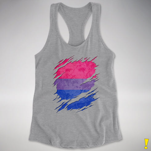Bisexual Pride Flag Ripped Reveal Racerback Tank - Heather Grey