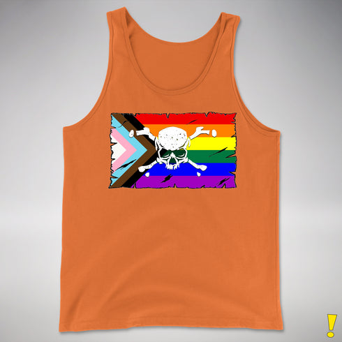 LGBTQ Progress Pride Pirate Flag Premium Tank Top - Orange