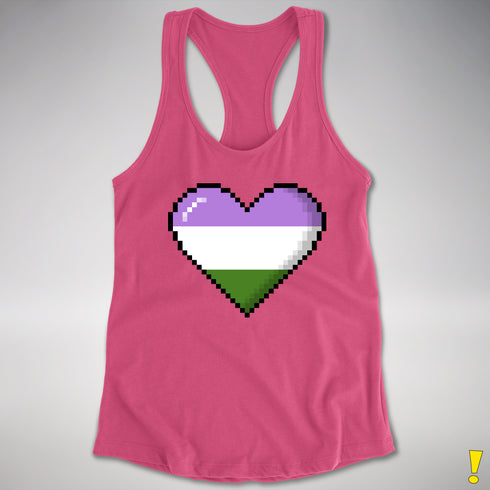 Genderqueer Pride 8-Bit Pixel Heart Racerback Tank - Hot Pink