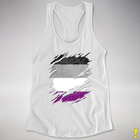 Asexual Pride Flag Ripped Reveal Racerback Tank - White