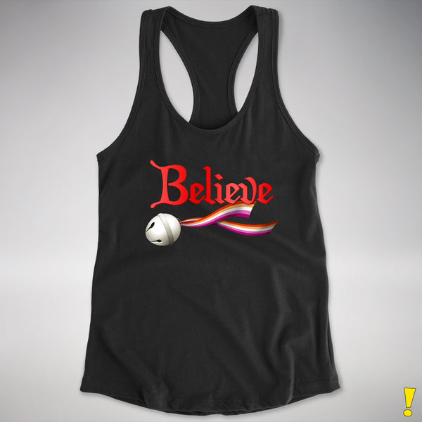Believe Lesbian Pride Jingle Bell Racerback Tank - Black