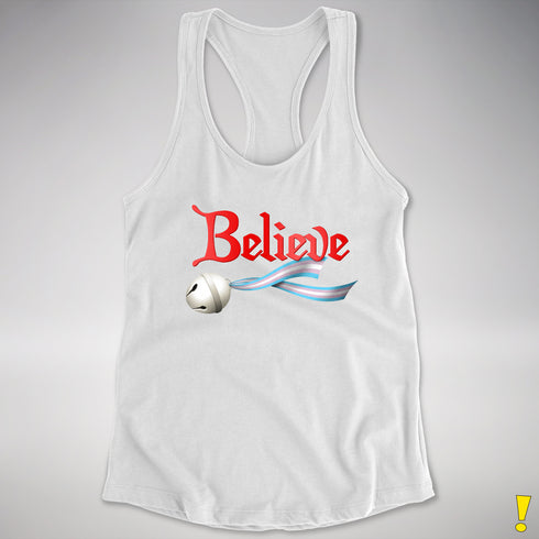 Believe Transgender Pride Jingle Bell Racerback Tank - White