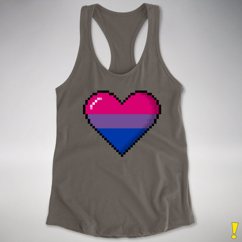 Bisexual Pride 8-Bit Pixel Heart Racerback Tank - Dark Grey