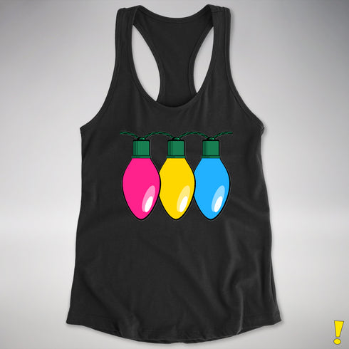 Pansexual Pride Christmas Lights Racerback Tank - Black