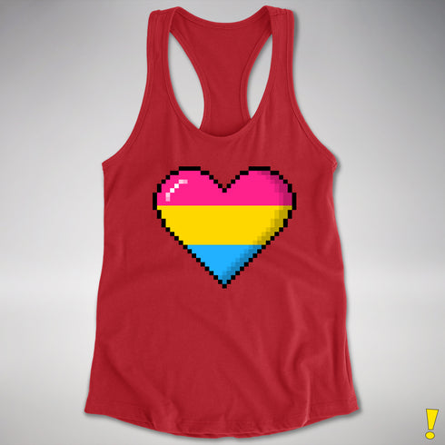 Pansexual Pride 8-Bit Pixel Heart Racerback Tank - Red
