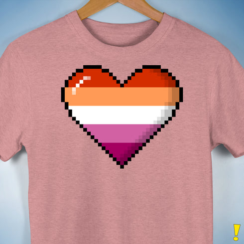 Lesbian Pride 8-Bit Pixel Heart Premium Unisex T-Shirt - Mauve Heather
