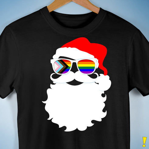 Santa’s LGBTQ Progress Pride Flag Shades Premium Unisex T-Shirt - Black