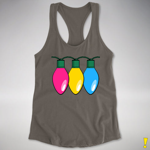 Pansexual Pride Christmas Lights Racerback Tank - Dark Grey