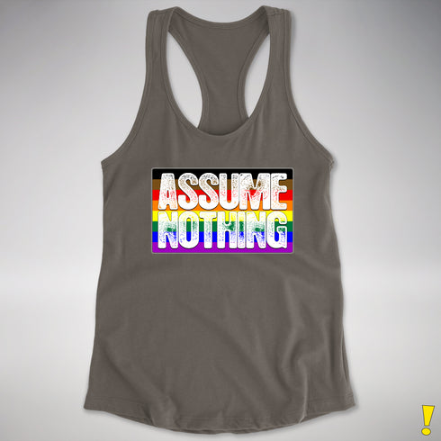 Assume Nothing Philly LGBTQ Gay Pride Flag Racerback Tank - Dark Grey