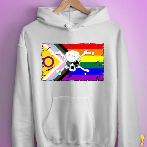 Intersex Inclusive Progress Pride Pirate Flag Hoodie - White