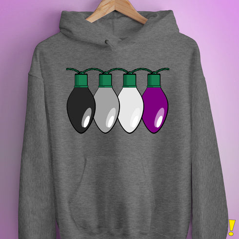 Asexual Pride Christmas Lights Hoodie - Grey Heather