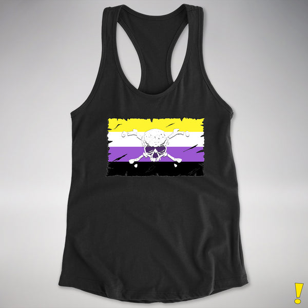 Nonbinary Pride Pirate Flag Racerback Tank - Black