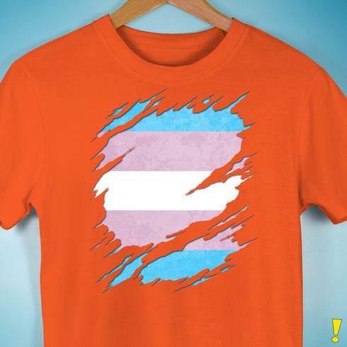 Transgender Pride Flag Ripped Reveal Premium Unisex T-Shirt - Orange