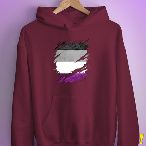 Asexual Pride Flag Ripped Reveal Hoodie - Maroon