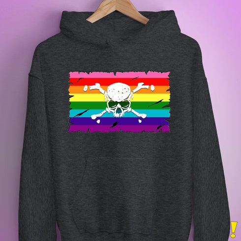 Gilbert Baker LGBTQ Pride Pirate Flag Hoodie - Dark Grey Heather