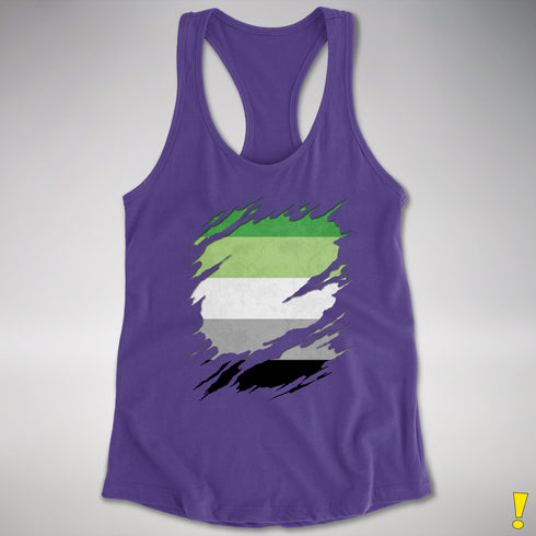 Aromantic Pride Flag Ripped Reveal Racerback Tank - Purple