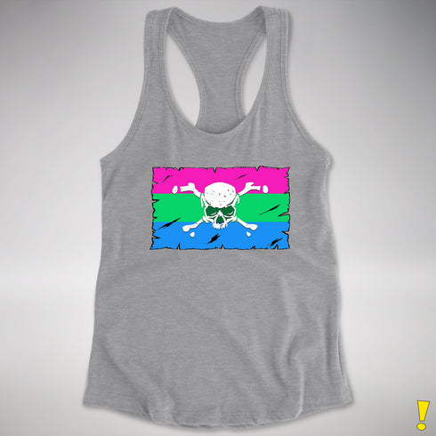 Polysexual Pride Pirate Flag Racerback Tank - Heather Grey